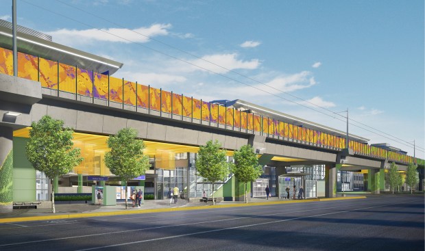 The North Entry of the station is marked by autumn colors.
